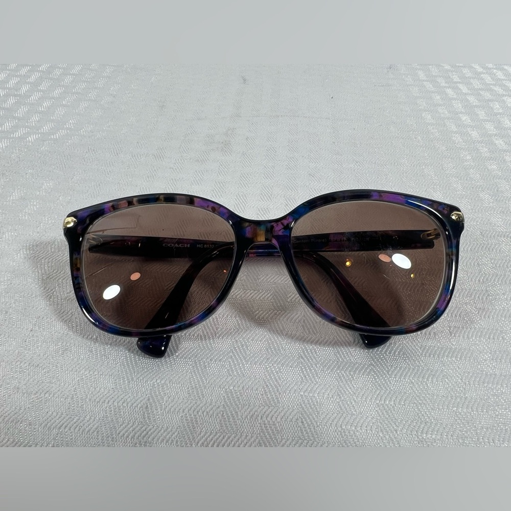 5007: Coach HC8132 Confetti Purple Sunglasses w/ Case has some scratches - Picture 2 of 8
